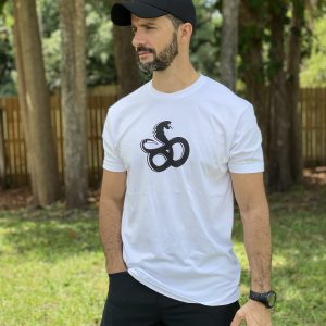 T Shirt Black logo on White shirt Next Level 100% cotton